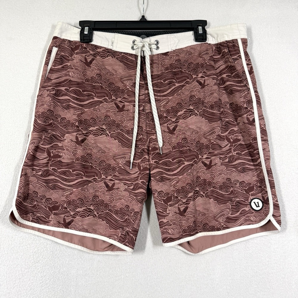 Vuori Cruise Board Shorts Mens 36 Swim Trunks Bird Waves Print‎ Beach Retro V314